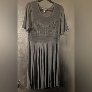 Lane Bryant Solid Black Stretch Textured Shortsleeved Knee Length Dress